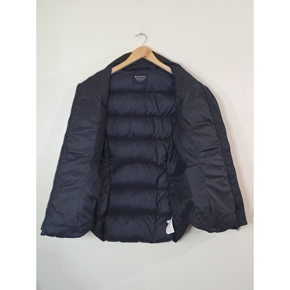 ATHLETA Downtown Puffer Jacket Parka Womens Size Small Black Zip Logo - Picture 9 of 12